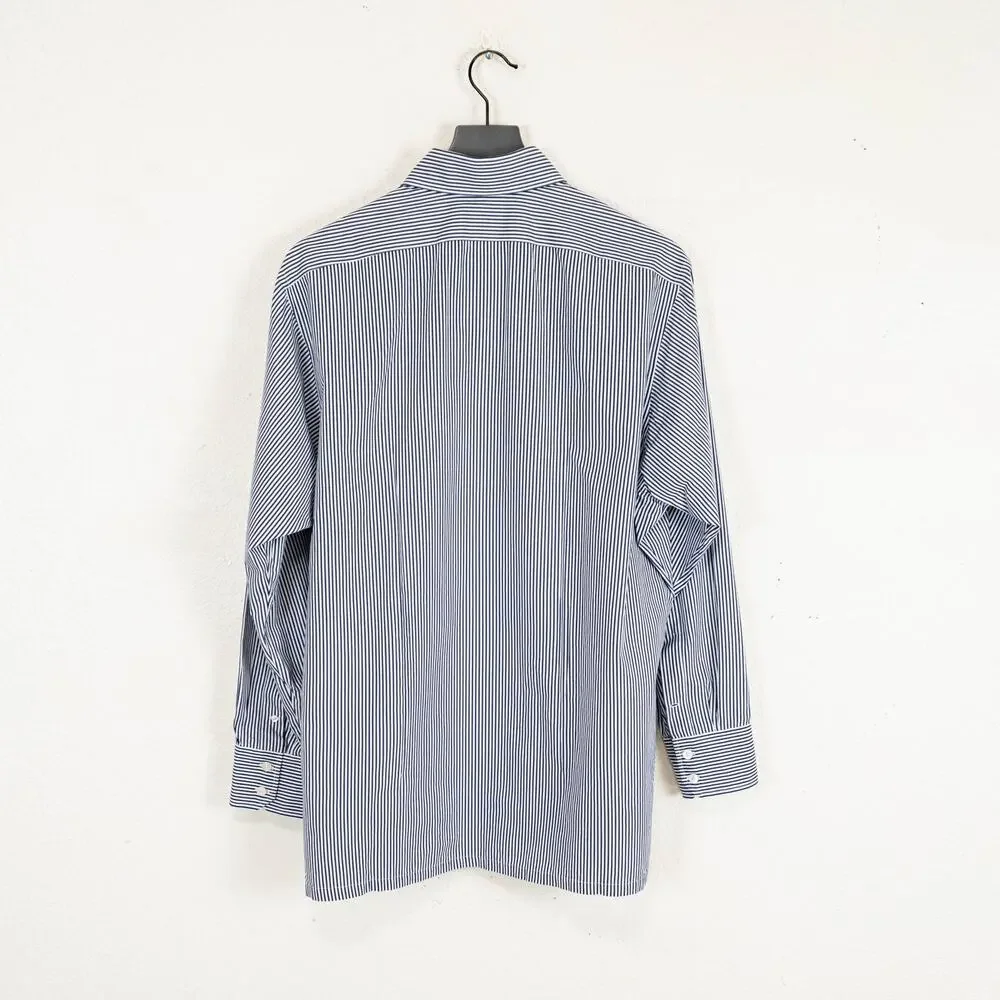 Charvet Paris Men's Classic fit Dress Shirt Blue Striped cotton 16 neck